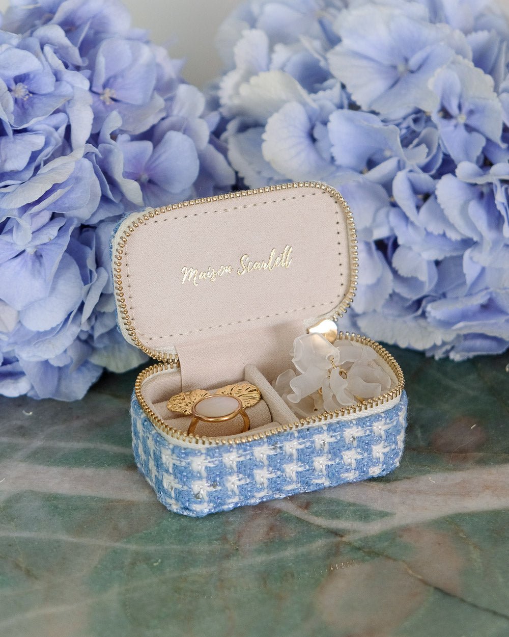 Mini boîte à bijoux de voyage Marie en pied-de-poule