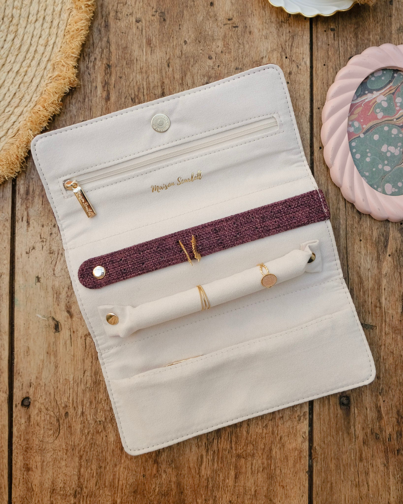 Pochette à bijoux Catherine effet lin