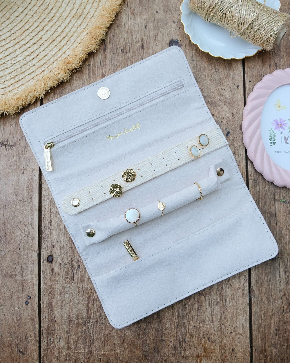 Pochette à bijoux Catherine effet lin